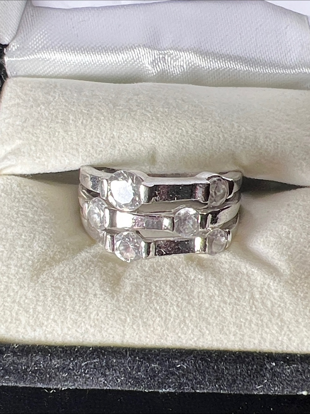 Stackable Silver Ring Set with Clear Stones - Women's Fashion Jewelry